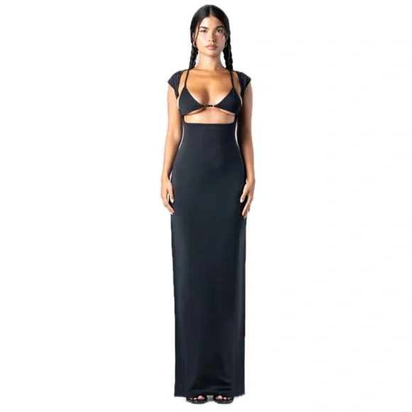 knee length dresses for ladies White Mesh Maxi Dress main image 1